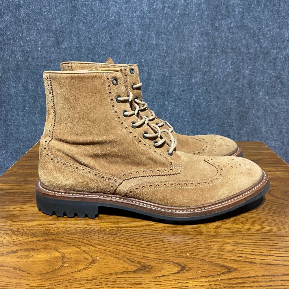 Paul Smith Mens Tan Suede Wingtip Brogue Boots Made in Italy Size 10 Margom Sole